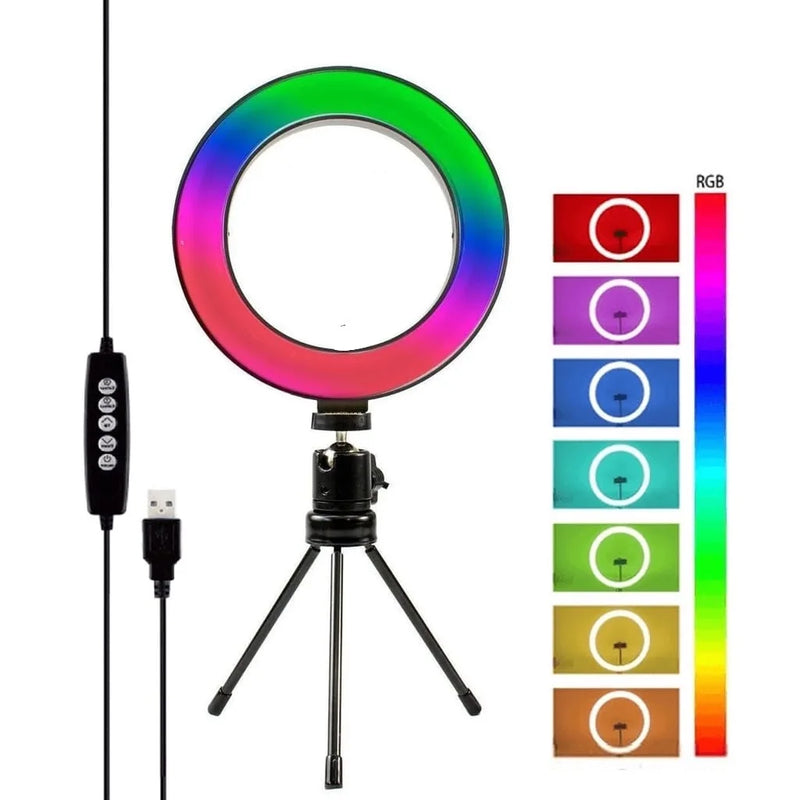 Ring Light Colorido Rgb 16cm Tripé Mesa Iluminador Luz Led