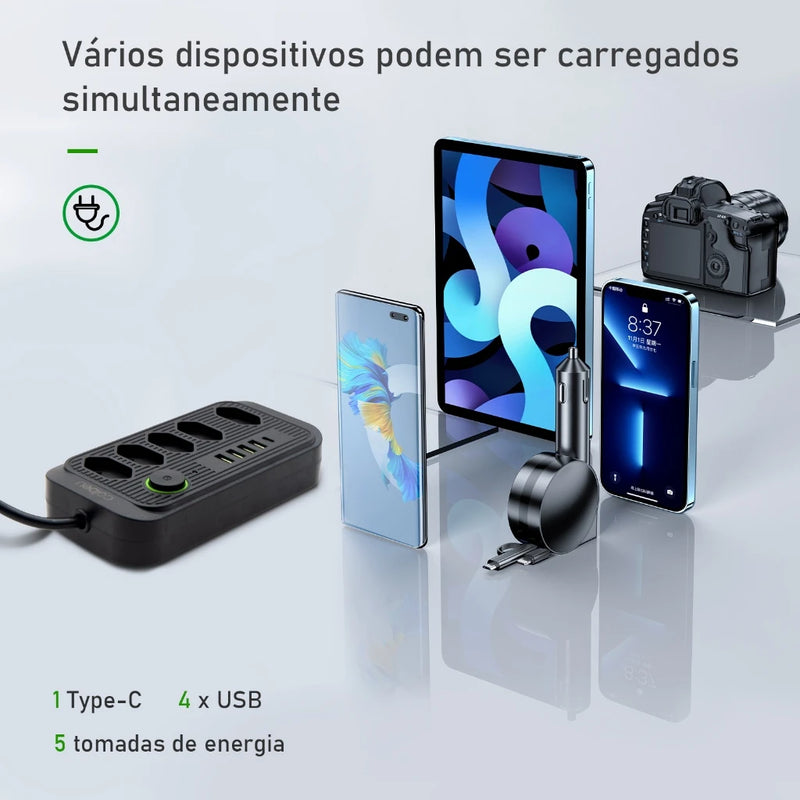 Extensão 5 Tomadas 4 USB 1 Type-C Universal Bivolt Power 110v/220v 2m