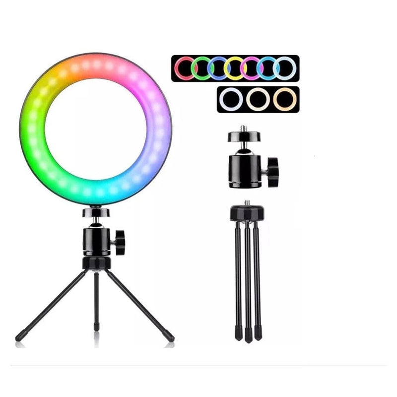 Ring Light Colorido Rgb 16cm Tripé Mesa Iluminador Luz Led