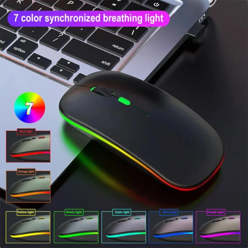 Mouse Sem Fio Com Bluetooth e Wireless Recarregável Sem Fio Gamer Led Rgb 2.4 ghz Bt 5.0 Compatível com Celular Notebook