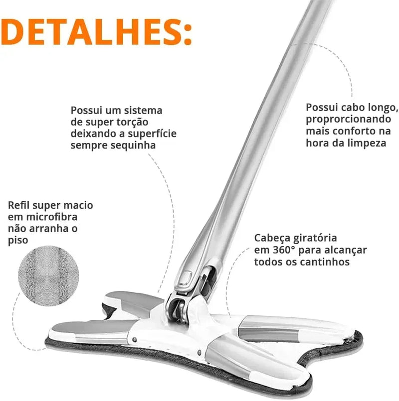Esfregão Giratório Lava E Seca Torção Microfibra Multiuso Limpeza de Piso Cozinha Limpa Rodo Mágico 360°