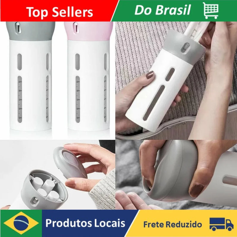 Kit Dispenser Garrafa 4 Em 1 Loção Shampoo Gel Viagem Utensílios Praticidade utilidade doméstica ENVIO RÁPIDO