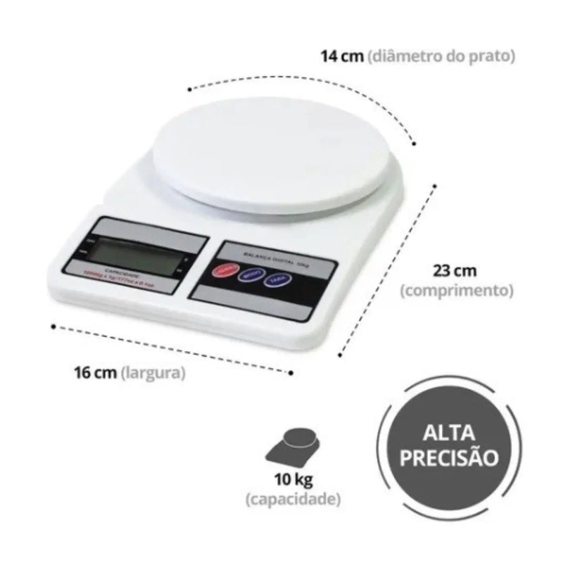 Balança Digital De Cozinha 1g À 10kg Alta Precisão com 2 Pilhas AA - HIDROSHOPING