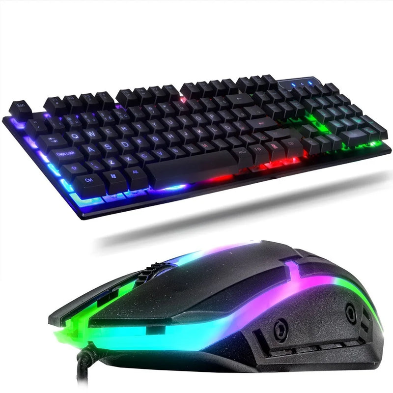 Kit Teclado Gamer Semi Mecanico, USB, RGB, 3200DPI, PC