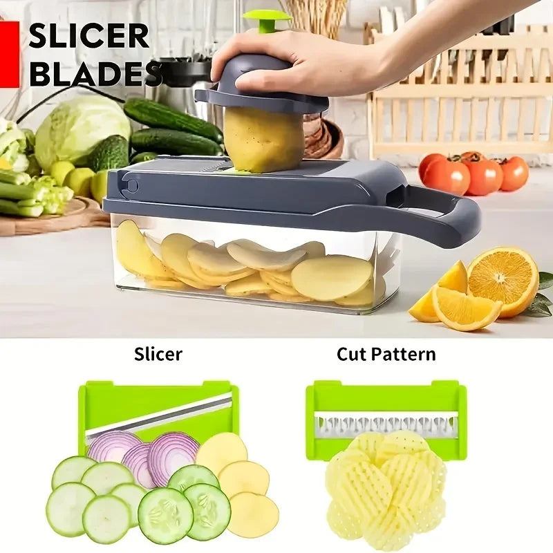 Cortador Vegetal Multifuncional com Alça, Cebola Slicer, Grelha de Alimentos, Cozinha, Cortar Dicer, Corte, 14 em 1, 16 em 1