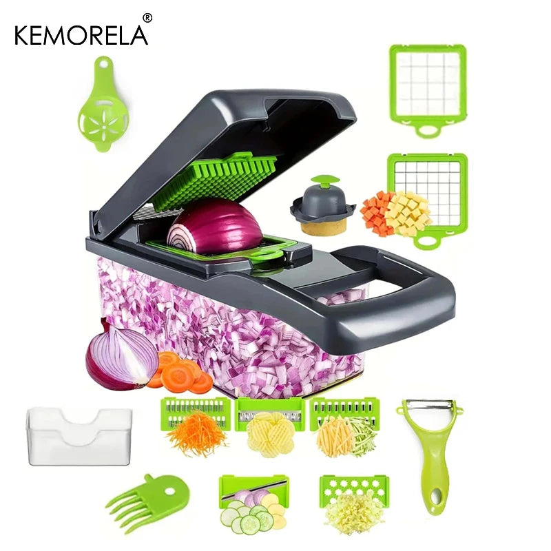 Cortador Vegetal Multifuncional com Alça, Cebola Slicer, Grelha de Alimentos, Cozinha, Cortar Dicer, Corte, 14 em 1, 16 em 1