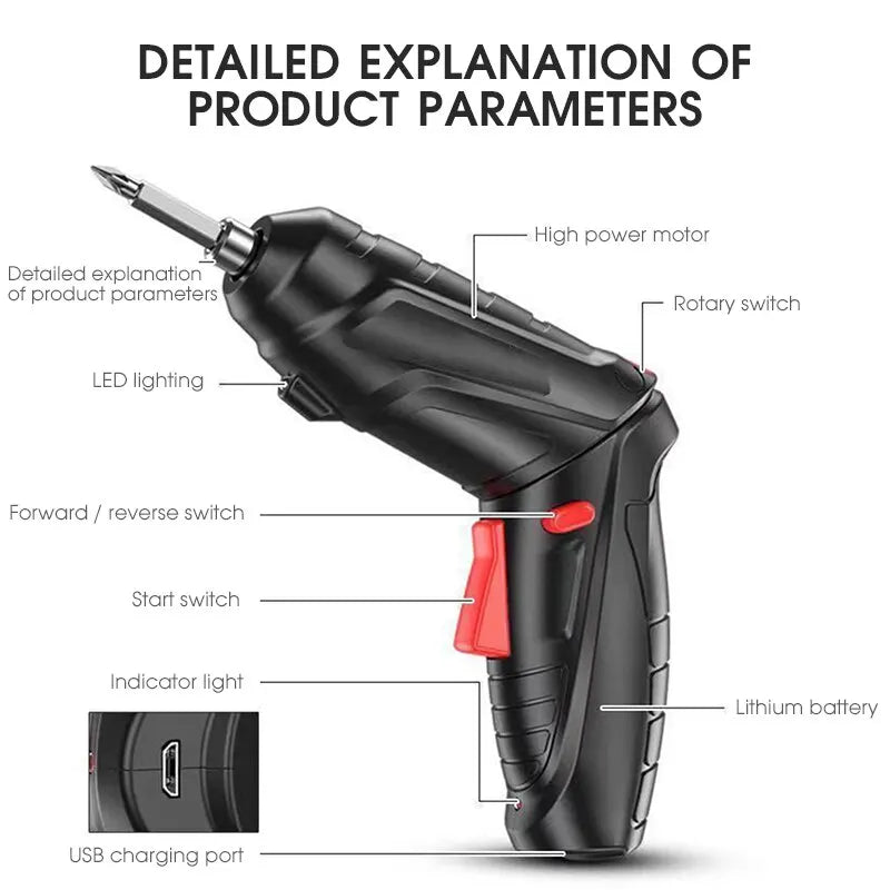 Mini Parafusadeira elétrica doméstica Chave de fenda sem fio Ferramentas elétricas 3.6V Reparação de manutenção doméstica Bateria de lítio 1800mAh