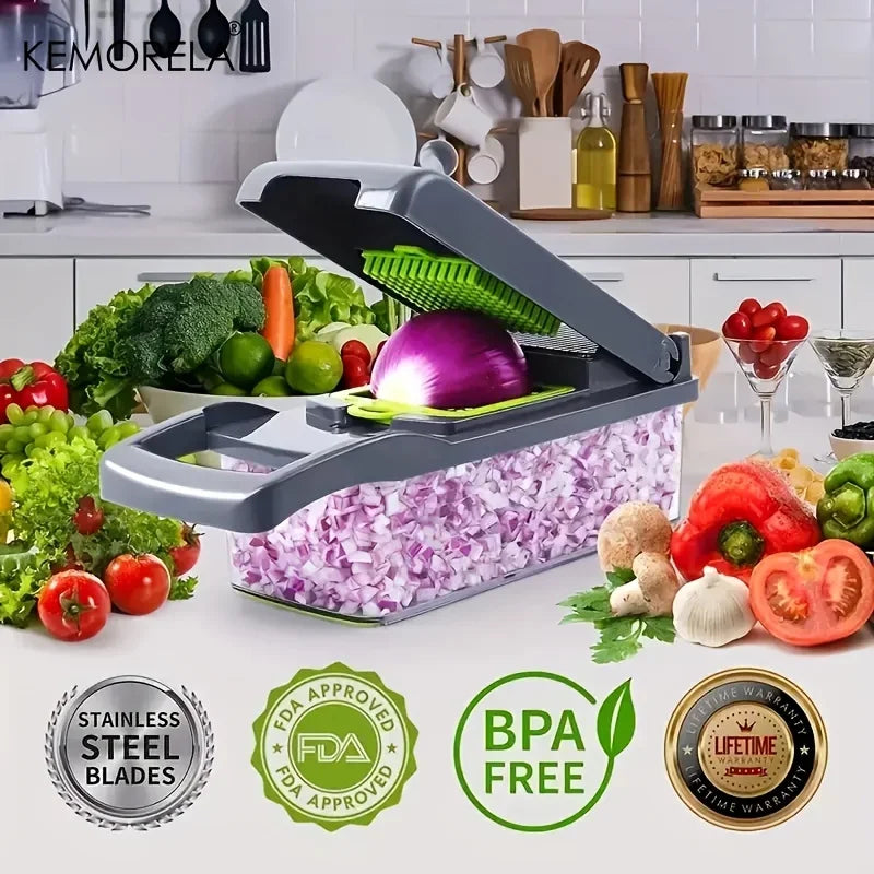 Cortador Vegetal Multifuncional com Alça, Cebola Slicer, Grelha de Alimentos, Cozinha, Cortar Dicer, Corte, 14 em 1, 16 em 1