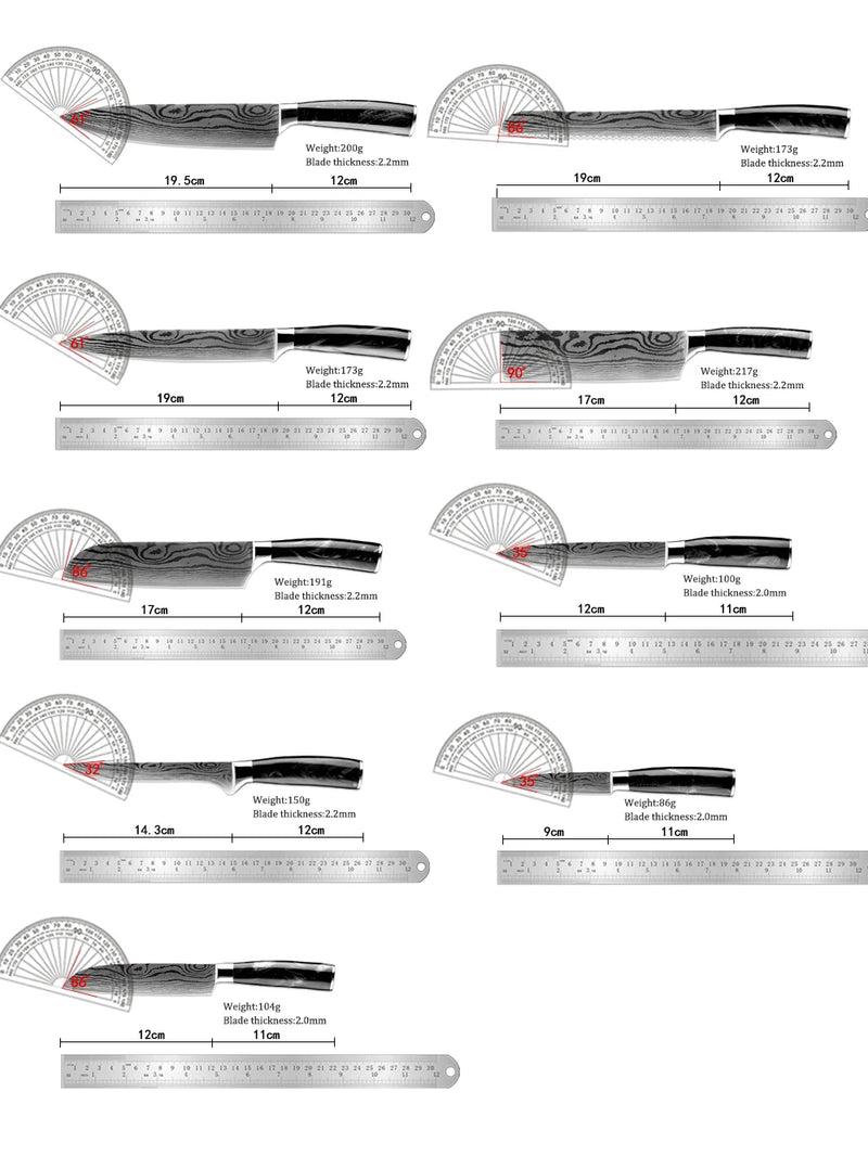 Facas de cozinha Xituo 1-9 peças conjunto facas chef laser damasco padrão afiado santoku cutelo utilitário de corte facas de frutas cozinhar