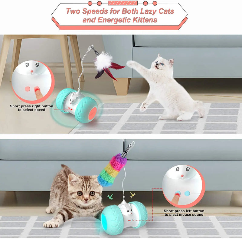 Brinquedos interativos do gato para gatos internos brinquedos automáticos do gatinho eletrônicos com o mouse e 3 penas para que os gatos joguem sozinho o exercício